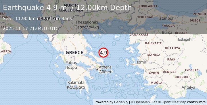 Earthquake AEGEAN SEA (4.9 ml) (2025-11-17 21:04:10 UTC)
