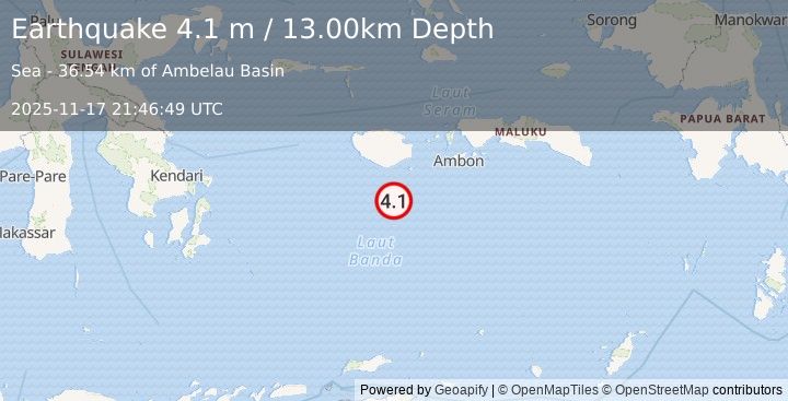 Earthquake BANDA SEA (4.1 m) (2025-11-17 21:46:49 UTC)