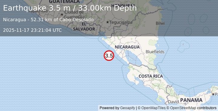 Earthquake NEAR COAST OF NICARAGUA (3.5 m) (2025-11-17 23:21:04 UTC)