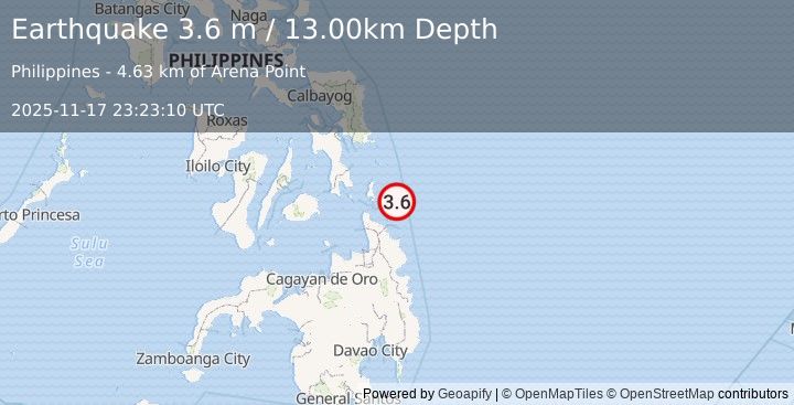 Earthquake MINDANAO, PHILIPPINES (3.6 m) (2025-11-17 23:23:10 UTC)