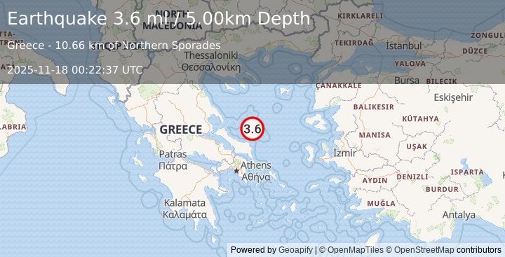 Earthquake AEGEAN SEA (3.6 ml) (2025-11-18 00:22:37 UTC)