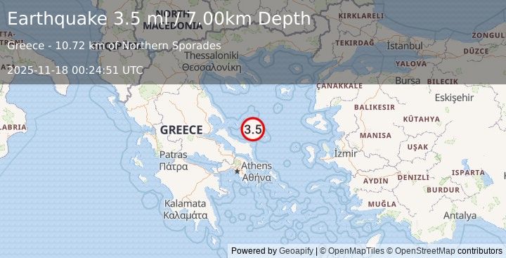 Earthquake AEGEAN SEA (3.4 ml) (2025-11-18 00:25:03 UTC)