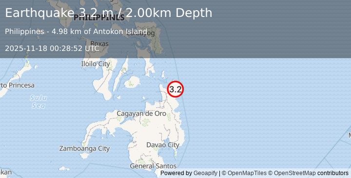 Earthquake MINDANAO, PHILIPPINES (3.2 m) (2025-11-18 00:28:52 UTC)