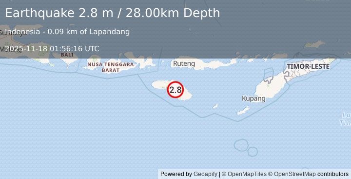 Earthquake SUMBA REGION, INDONESIA (2.8 m) (2025-11-18 01:56:16 UTC)
