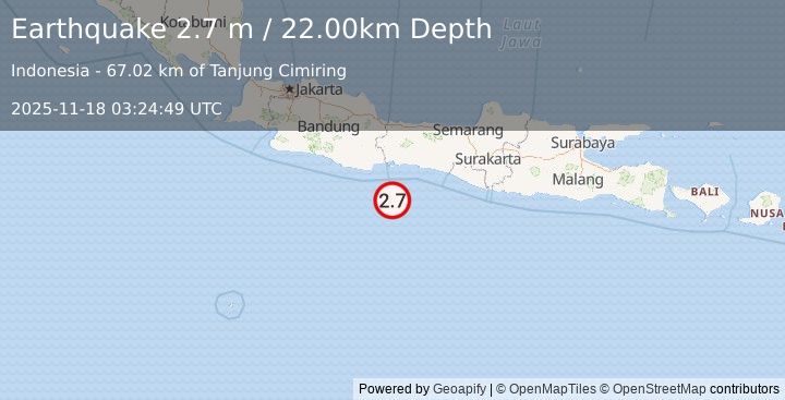 Earthquake JAVA, INDONESIA (2.7 m) (2025-11-18 03:24:49 UTC)