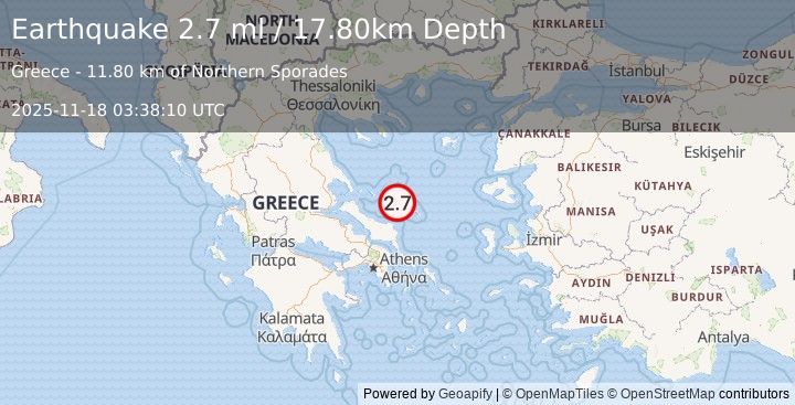 Earthquake AEGEAN SEA (2.7 ml) (2025-11-18 03:38:10 UTC)