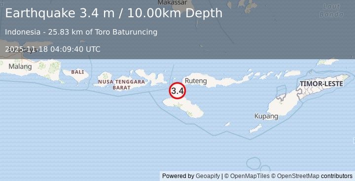 Earthquake SUMBA REGION, INDONESIA (3.4 m) (2025-11-18 04:09:40 UTC)