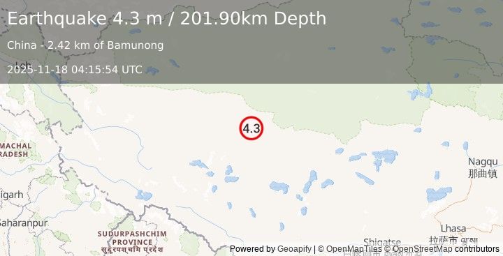 Earthquake WESTERN XIZANG (4.2 m) (2025-11-18 04:15:48 UTC)