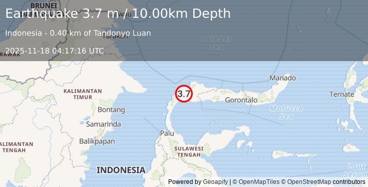 Earthquake MINAHASA, SULAWESI, INDONESIA (3.7 m) (2025-11-18 04:17:16 UTC)