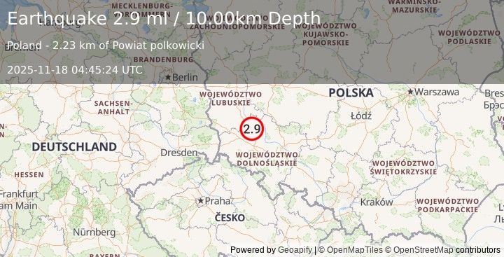 Earthquake POLAND (2.9 ml) (2025-11-18 04:45:24 UTC)