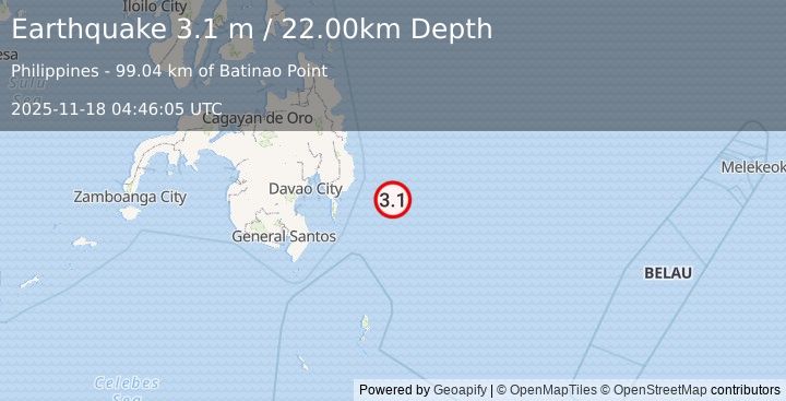 Earthquake PHILIPPINE ISLANDS REGION (3.1 m) (2025-11-18 04:46:05 UTC)