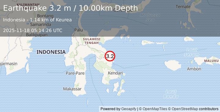 Earthquake SULAWESI, INDONESIA (3.2 m) (2025-11-18 05:14:26 UTC)