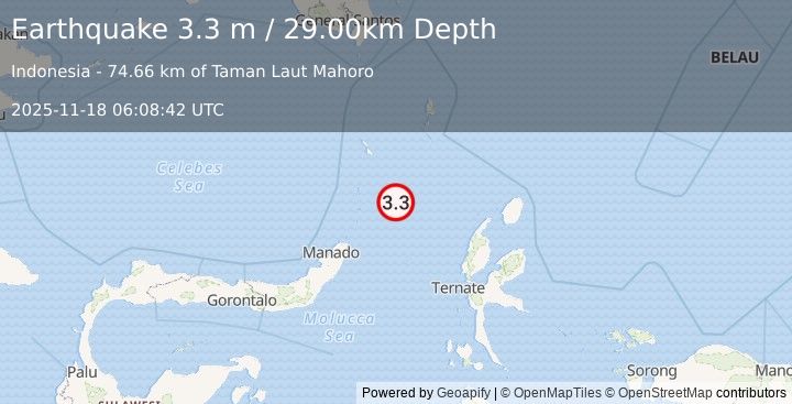 Earthquake MOLUCCA SEA (3.3 m) (2025-11-18 06:08:42 UTC)