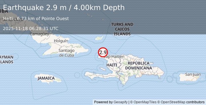 Earthquake HAITI REGION (2.9 m) (2025-11-18 06:28:31 UTC)
