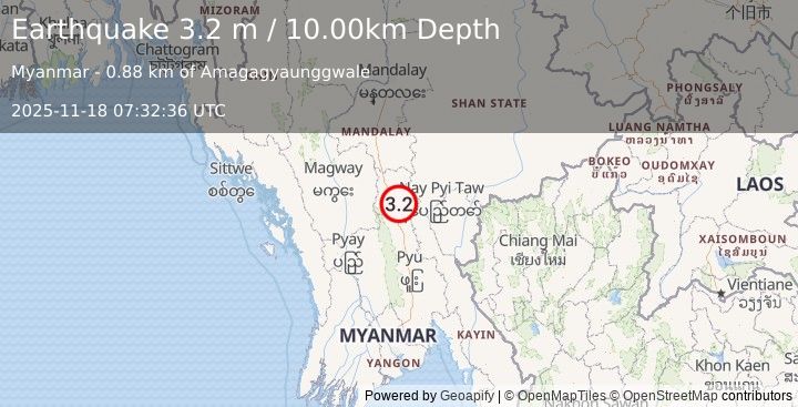 Earthquake MYANMAR (3.2 m) (2025-11-18 07:32:36 UTC)