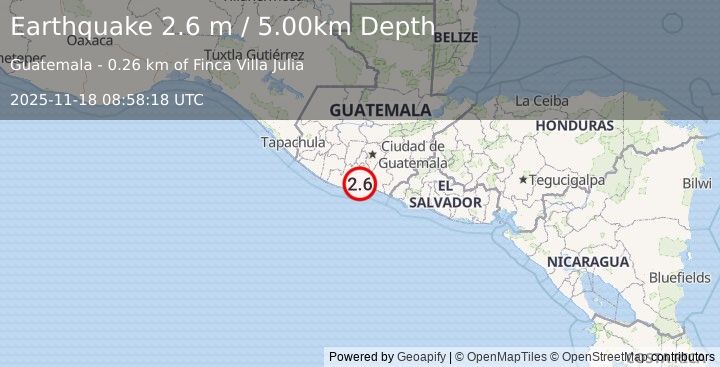 Earthquake OFFSHORE GUATEMALA (2.8 m) (2025-11-18 08:58:13 UTC)