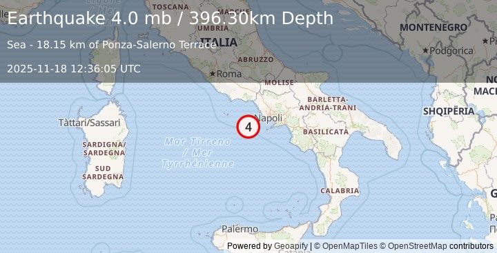 Earthquake TYRRHENIAN SEA (4.0 mb) (2025-11-18 12:36:05 UTC)