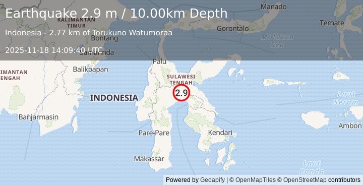 Earthquake SULAWESI, INDONESIA (2.9 m) (2025-11-18 14:09:40 UTC)