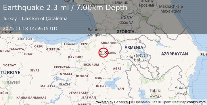 Earthquake EASTERN TURKEY (2.3 ml) (2025-11-18 14:59:15 UTC)