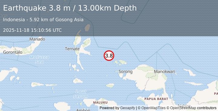 Earthquake PAPUA REGION, INDONESIA (3.8 m) (2025-11-18 15:10:56 UTC)