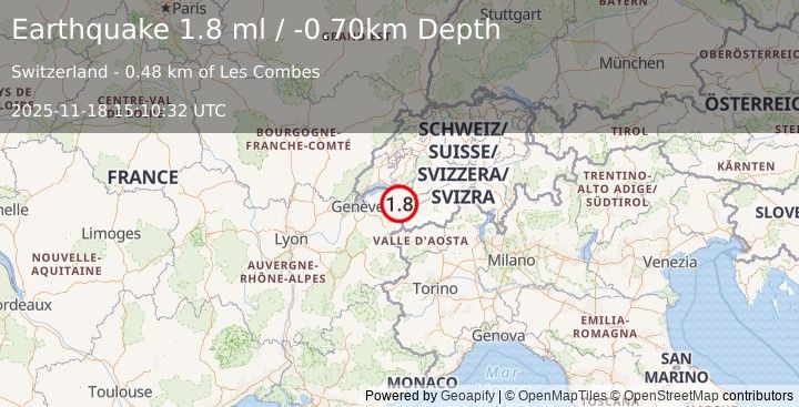 Earthquake SWITZERLAND (1.8 ml) (2025-11-18 15:10:32 UTC)