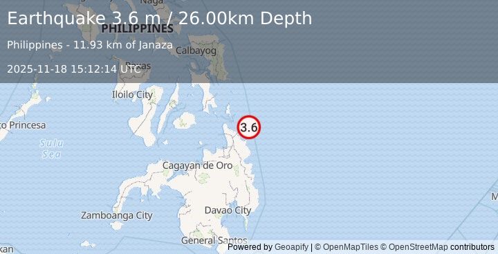 Earthquake MINDANAO, PHILIPPINES (3.6 m) (2025-11-18 15:12:14 UTC)