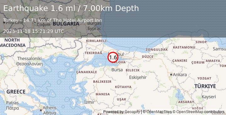 Earthquake WESTERN TURKEY (1.6 ml) (2025-11-18 15:21:29 UTC)