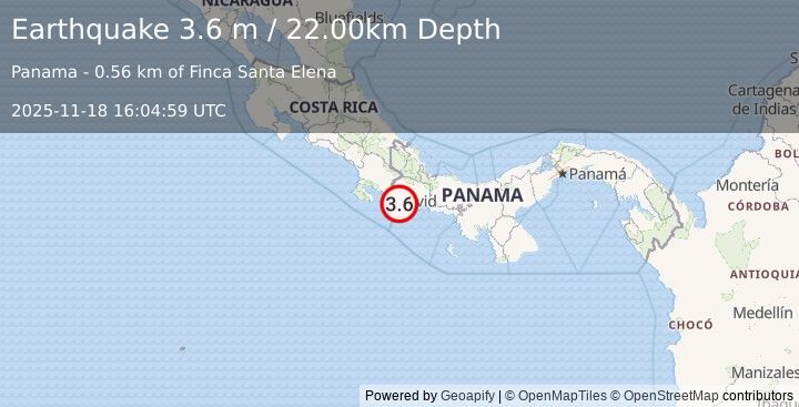 Earthquake PANAMA-COSTA RICA BORDER REGION (3.6 m) (2025-11-18 16:04:59 UTC)