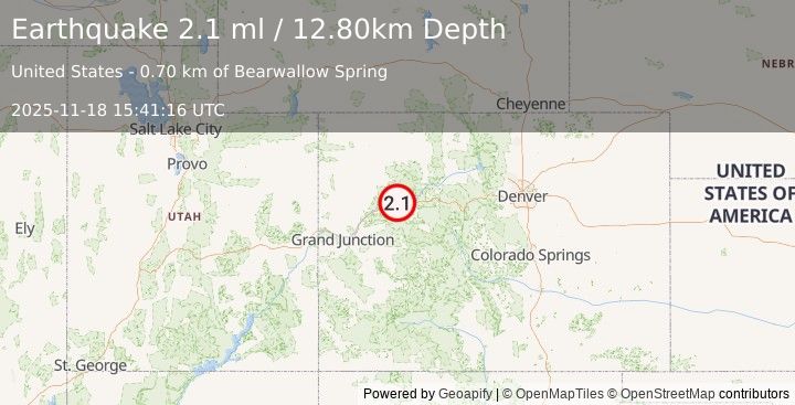 Earthquake COLORADO (2.1 ml) (2025-11-18 15:41:16 UTC)