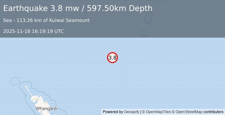 Earthquake SOUTH OF KERMADEC ISLANDS (3.8 mw) (2025-11-18 16:19:19 UTC)