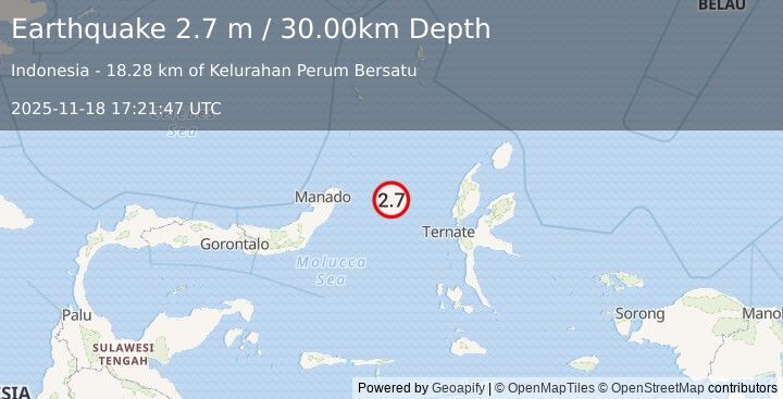 Earthquake MOLUCCA SEA (2.7 m) (2025-11-18 17:21:47 UTC)