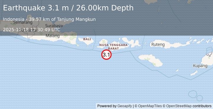Earthquake LOMBOK REGION, INDONESIA (3.1 m) (2025-11-18 17:30:49 UTC)
