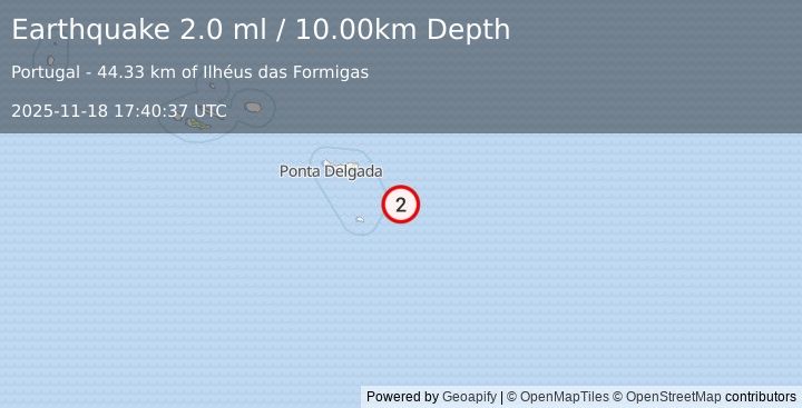 Earthquake AZORES ISLANDS REGION (2.0 ml) (2025-11-18 17:40:37 UTC)
