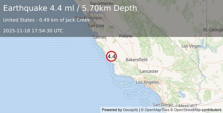 Earthquake CENTRAL CALIFORNIA (4.4 ml) (2025-11-18 17:54:30 UTC)