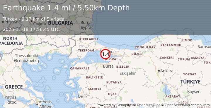 Earthquake WESTERN TURKEY (1.3 ml) (2025-11-18 17:57:16 UTC)