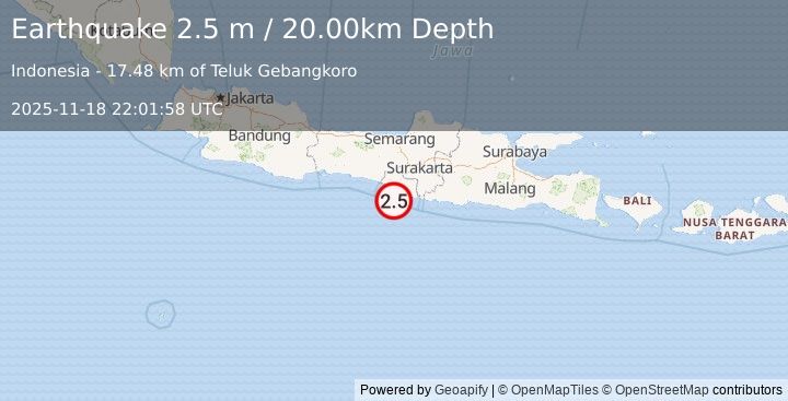 Earthquake JAVA, INDONESIA (2.5 m) (2025-11-18 22:01:58 UTC)