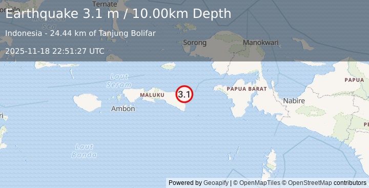 Earthquake SERAM, INDONESIA (3.1 m) (2025-11-18 22:51:27 UTC)