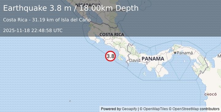 Earthquake OFF COAST OF COSTA RICA (3.8 m) (2025-11-18 22:48:58 UTC)