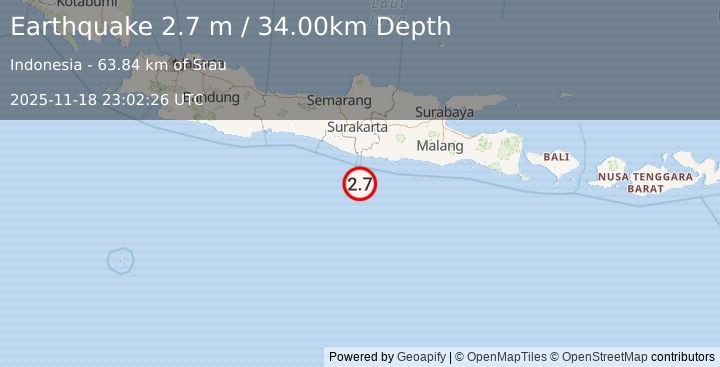 Earthquake JAVA, INDONESIA (2.7 m) (2025-11-18 23:02:26 UTC)