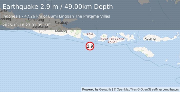Earthquake SOUTH OF BALI, INDONESIA (2.9 m) (2025-11-18 23:01:05 UTC)