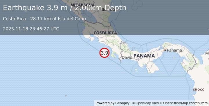 Earthquake OFF COAST OF COSTA RICA (3.9 m) (2025-11-18 23:46:27 UTC)