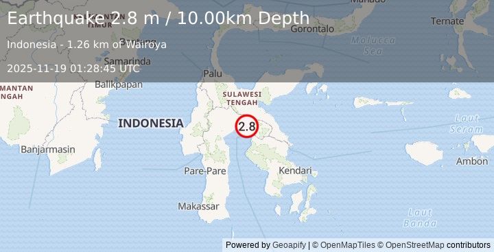 Earthquake SULAWESI, INDONESIA (2.8 m) (2025-11-19 01:28:45 UTC)