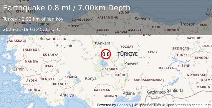 Earthquake CENTRAL TURKEY (0.8 ml) (2025-11-19 01:45:33 UTC)