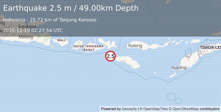Earthquake SUMBAWA REGION, INDONESIA (2.5 m) (2025-11-19 02:27:54 UTC)