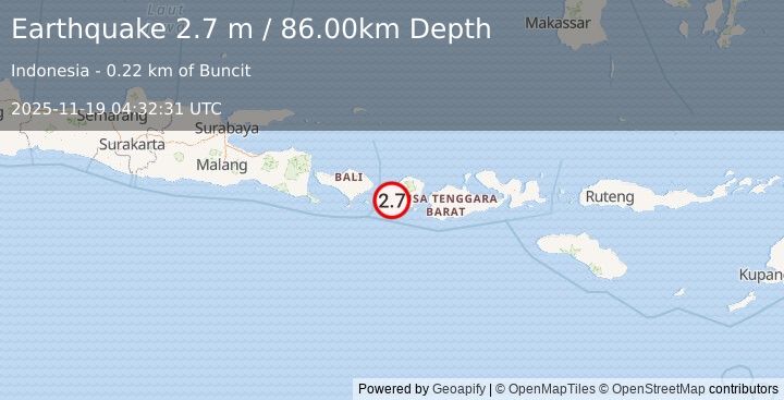 Earthquake LOMBOK REGION, INDONESIA (2.7 m) (2025-11-19 04:32:31 UTC)