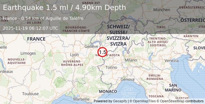 Earthquake NORTHERN ITALY (1.5 ml) (2025-11-19 06:12:07 UTC)