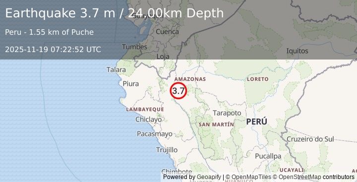 Earthquake NORTHERN PERU (3.7 m) (2025-11-19 07:22:52 UTC)