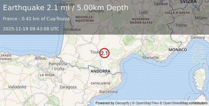 Earthquake FRANCE (2.1 ml) (2025-11-19 09:43:08 UTC)