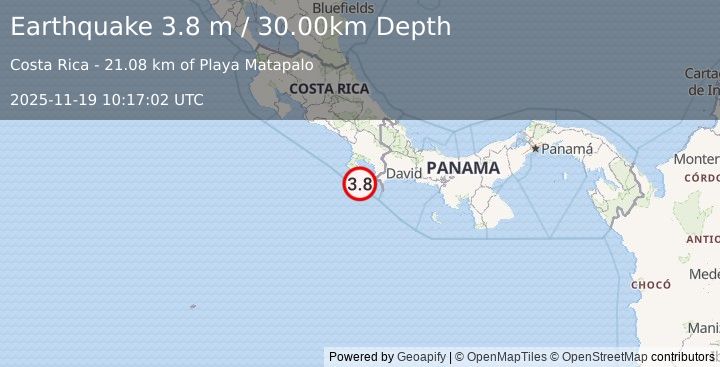 Earthquake COSTA RICA (3.8 m) (2025-11-19 10:17:02 UTC)