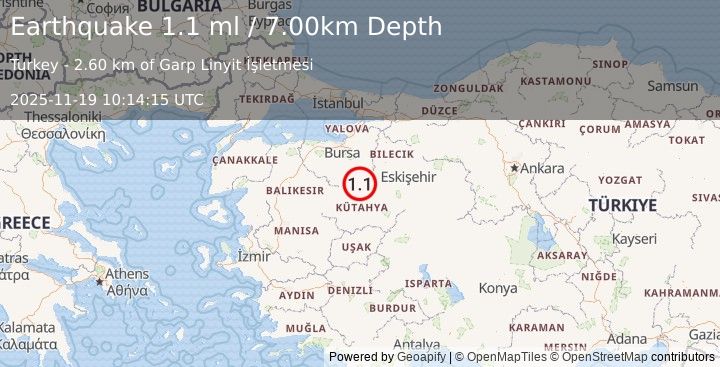 Earthquake WESTERN TURKEY (1.1 ml) (2025-11-19 10:14:15 UTC)